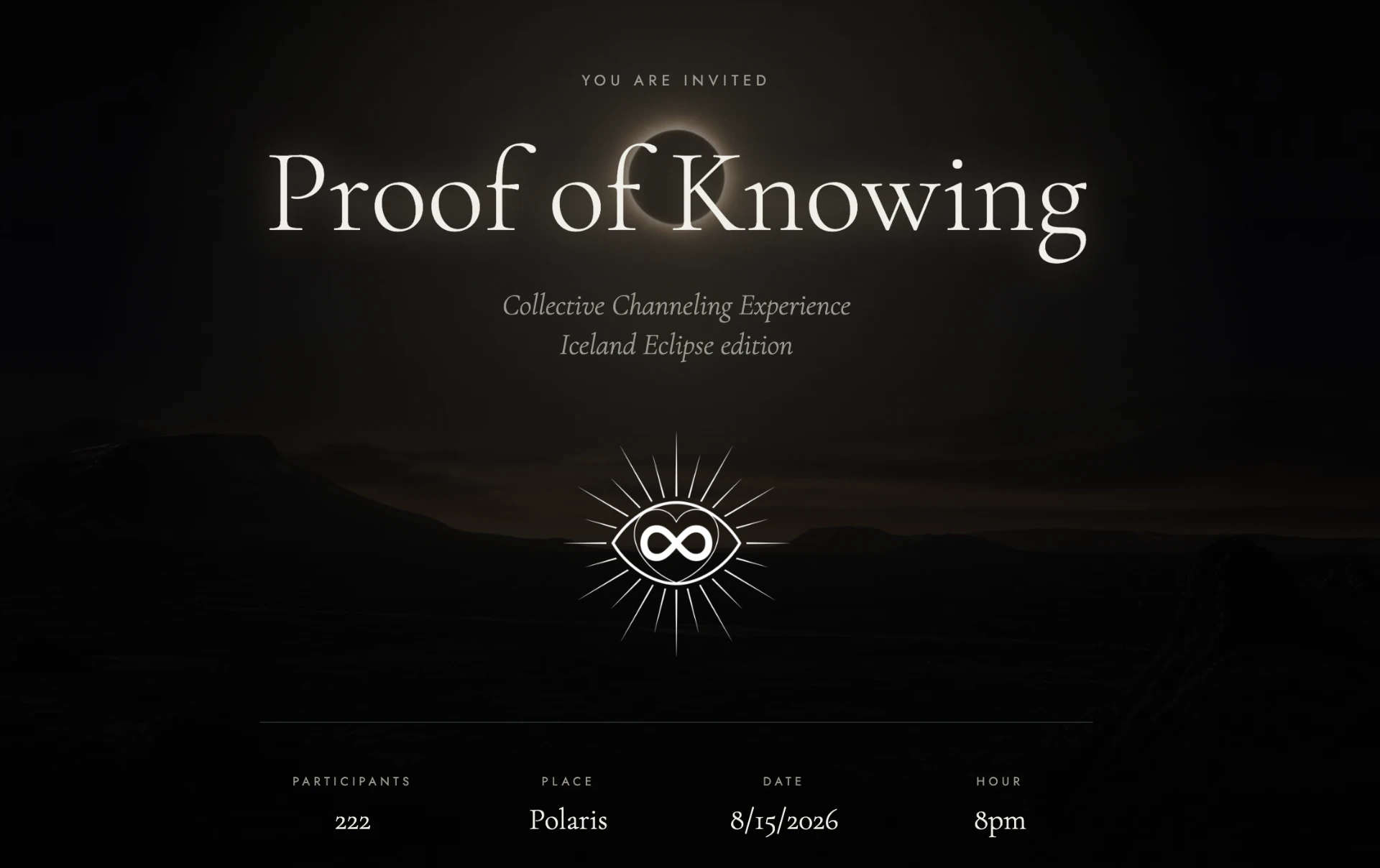 Proof of Knowing — Iceland Eclipse edition invitation